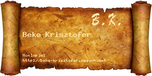 Beke Krisztofer névjegykártya